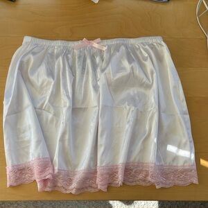 White Satin Half Slip with Pink Lace Hem